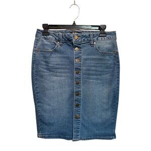 d.jeans Denim Skirt Size 6 Button Front Jean Skirt Medium Wash Midi Length
